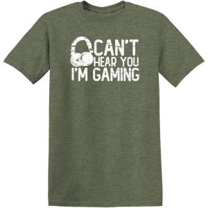 imageCant Hear You Im Gaming Headset Graphic Video Games Gamer Mens Funny T ShirtHeather Military