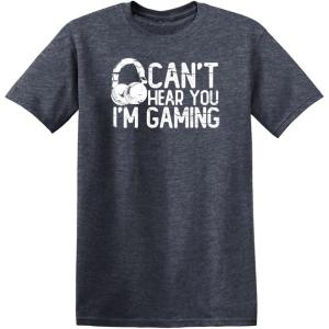 imageCant Hear You Im Gaming Headset Graphic Video Games Gamer Mens Funny T ShirtHeather Navy