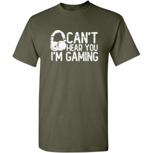 imageCant Hear You Im Gaming Headset Graphic Video Games Gamer Mens Funny T ShirtMilitary