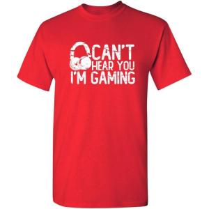 imageCant Hear You Im Gaming Headset Graphic Video Games Gamer Mens Funny T ShirtRed