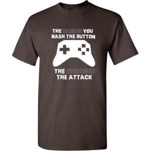 imageThe Harder You Mash The Button Video Game Gift for Gamer Graphic Funny T ShirtBrown