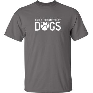 imageEasily Distracted by Dogs Pets Animals Best Friend Humor Funny T ShirtCharcoal