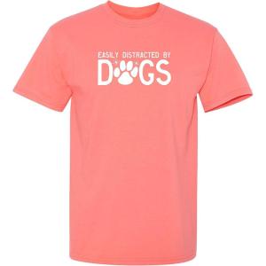 imageEasily Distracted by Dogs Pets Animals Best Friend Humor Funny T ShirtCoral