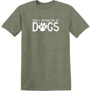 imageEasily Distracted by Dogs Pets Animals Best Friend Humor Funny T ShirtHeather Military