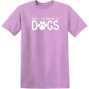 imageEasily Distracted by Dogs Pets Animals Best Friend Humor Funny T ShirtHeather Orchid