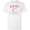 imageBeware I Bite Adult Humor Halloween Graphic Novelty Sarcastic Funny T ShirtWhite