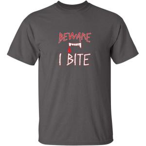 imageBeware I Bite Adult Humor Halloween Graphic Novelty Sarcastic Funny T ShirtCharcoal