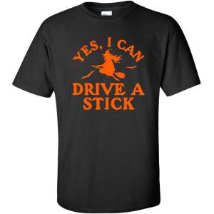 imageI Drive A Stick Sarcastic Novelty Adult Humor Witch Funny Halloween TShirt XLT Black