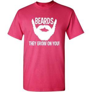 imageBeards They Grow On You Gift for Dad Uncle Brother Graphic Big Beard T Shirt for MenPink