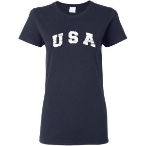 imageUSA Patriotic America for Dad 4th of July Fun Funny Ladies TshirtNavy