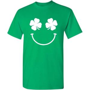 imageFeelin Good Tees Clover Happy Face St Patricks Day Irish St Paddy Holiday Smile Happy Funny T ShirtIrish