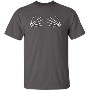 imageSkeleton Hands On Boobs Halloween Graphic Novelty Sarcastic Funny T ShirtCharcoal