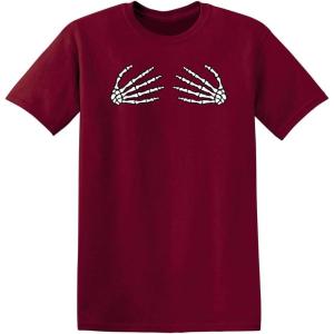 imageSkeleton Hands On Boobs Halloween Graphic Novelty Sarcastic Funny T ShirtGarnet