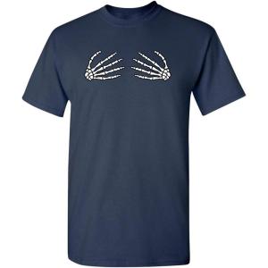 imageSkeleton Hands On Boobs Halloween Graphic Novelty Sarcastic Funny T ShirtNavy