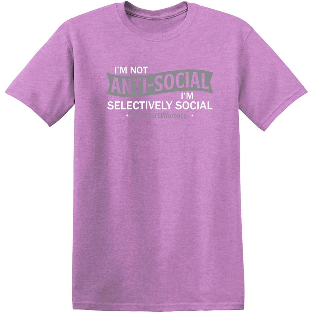imageIm Not AntiSocial Im Selectively Social Novelty Sarcastic Funny T ShirtHeather Orchid