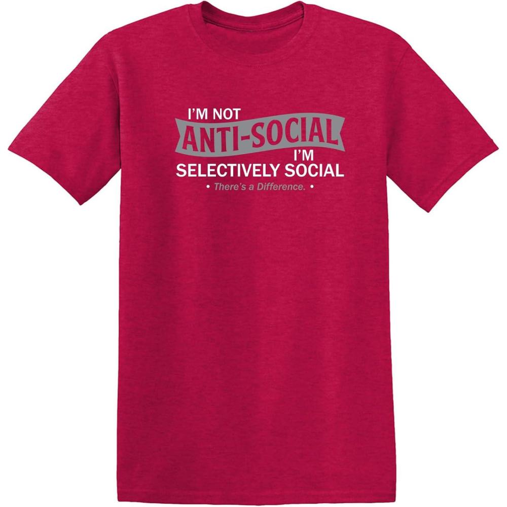 imageIm Not AntiSocial Im Selectively Social Novelty Sarcastic Funny T ShirtHeather Red