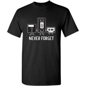 imageNever Forget Mens Cassette Tape VHS Gamer Old School Mens Very Funny T ShirtBlack