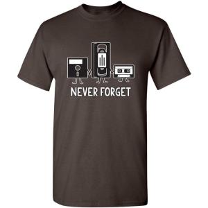 imageNever Forget Mens Cassette Tape VHS Gamer Old School Mens Very Funny T ShirtBrown