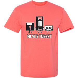 imageNever Forget Mens Cassette Tape VHS Gamer Old School Mens Very Funny T ShirtCoral