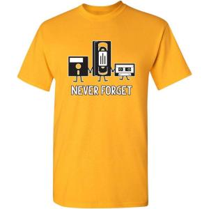 imageNever Forget Mens Cassette Tape VHS Gamer Old School Mens Very Funny T ShirtGold