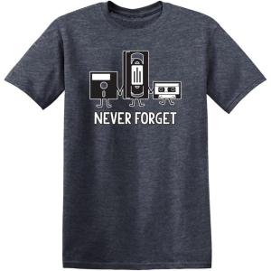 imageNever Forget Mens Cassette Tape VHS Gamer Old School Mens Very Funny T ShirtHeather Navy