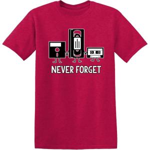 imageNever Forget Mens Cassette Tape VHS Gamer Old School Mens Very Funny T ShirtHeather Red