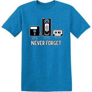 imageNever Forget Mens Cassette Tape VHS Gamer Old School Mens Very Funny T ShirtHeather Sapphire