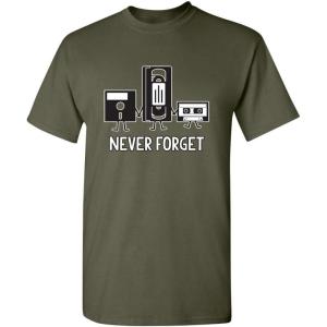 imageNever Forget Mens Cassette Tape VHS Gamer Old School Mens Very Funny T ShirtMilitary