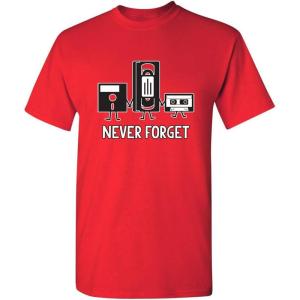 imageNever Forget Mens Cassette Tape VHS Gamer Old School Mens Very Funny T ShirtRed