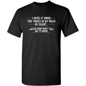 imageWhen The Voices Go Silent Graphic Novelty Sarcastic Funny T ShirtBlack