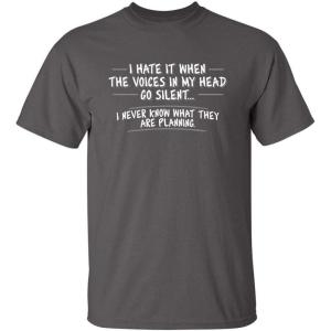 imageWhen The Voices Go Silent Graphic Novelty Sarcastic Funny T ShirtCharcoal