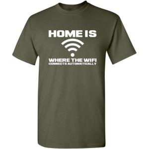 imageHome is Where The WiFi Connects Humor Graphic Novelty Sarcastic Funny T ShirtMilitary