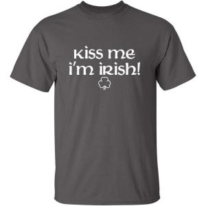 imageKiss Me Im Irish St Patricks Day Paddy Irish Pats Funny Youth Kids T ShirtCharcoal