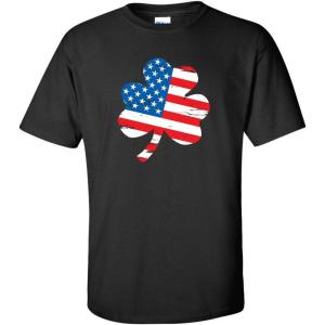 imageClover Shaped American Flag St Patricks Day Saint Paddy Irish Pats Sarcastic Funny T ShirtBlack