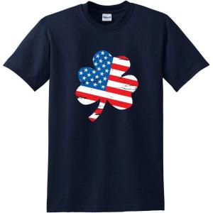 imageClover Shaped American Flag St Patricks Day Saint Paddy Irish Pats Sarcastic Funny T ShirtNavy