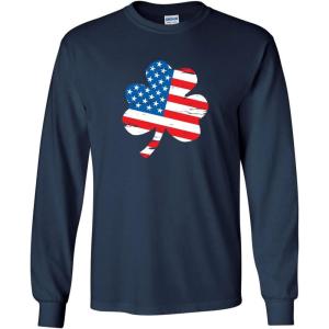 imageClover Shaped American Flag St Patricks Day Saint Paddy Irish Pats Sarcastic Funny T ShirtNavy Mls