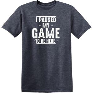 imageI Paused My Game to Be Here Graphic Tees Men Gaming Gamer Novelty Funny T ShirtHeather Navy