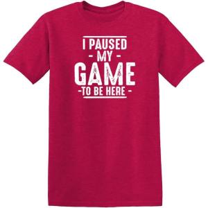 imageI Paused My Game to Be Here Graphic Tees Men Gaming Gamer Novelty Funny T ShirtHeather Red