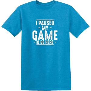 imageI Paused My Game to Be Here Graphic Tees Men Gaming Gamer Novelty Funny T ShirtHeather Sapphire