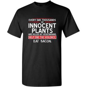 imageMens Save Innocent Plants Eat Bacon Humor Graphic Sarcastic Funny T ShirtBlack