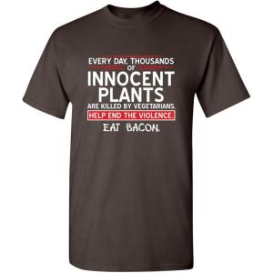 imageMens Save Innocent Plants Eat Bacon Humor Graphic Sarcastic Funny T ShirtBrown