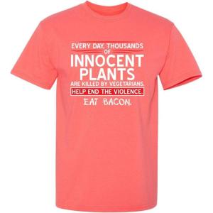 imageMens Save Innocent Plants Eat Bacon Humor Graphic Sarcastic Funny T ShirtCoral