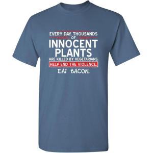 imageMens Save Innocent Plants Eat Bacon Humor Graphic Sarcastic Funny T ShirtDusk