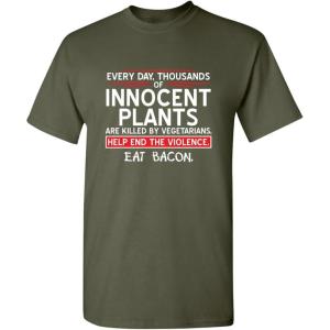 imageMens Save Innocent Plants Eat Bacon Humor Graphic Sarcastic Funny T ShirtForest