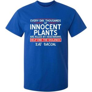 imageMens Save Innocent Plants Eat Bacon Humor Graphic Sarcastic Funny T ShirtRoyal