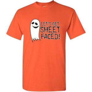 imageFeelin Good Tees Lets Get Sheet Faced Halloween Drinking Mens Funny TShirt L Orange