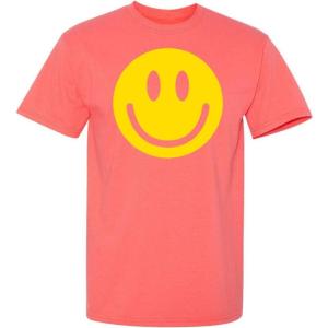 imageSmile Face Emoticons Happy Face Mens Graphic Hippie 70s Funny T ShirtCoral