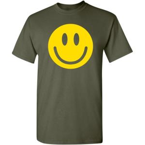 imageSmile Face Emoticons Happy Face Mens Graphic Hippie 70s Funny T ShirtMilitary