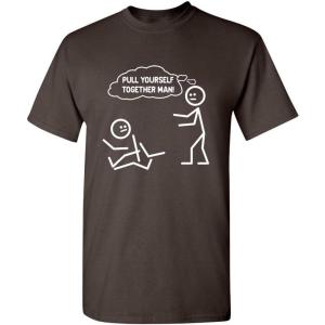 imagePull Yourself Together Man Stick Graphic Tees for Men  Novelty Sarcastic Funny ShirtsBrown