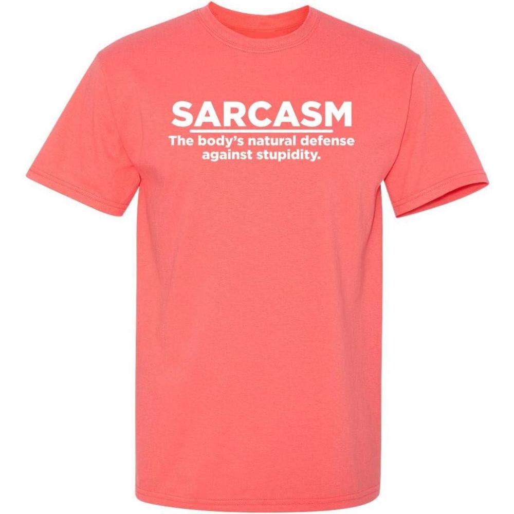 imageSarcasm Bodys Natural Defense Against Stupidity Life Goals Tee  Funny Graphic T Shirt  Funny Mens T ShirtCoral